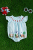 BABY BLUE SMOCKED BABY ROMPER W/ FARM PRINT & ANGEL SLEEVES.RPG251523020- AMY