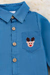 Rudolph embroidered pocket long sleeve boys shirt.TPB50143015JEAN