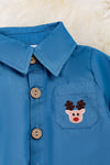 Reindeer embroidered onesie with snaps. RPB50143014SOL