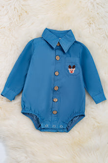  Reindeer embroidered onesie with snaps. RPB50143014SOL