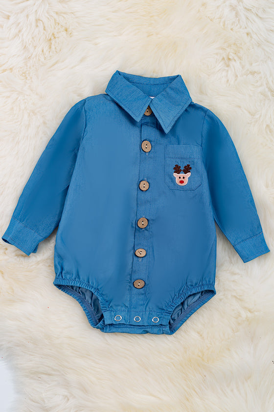 Reindeer embroidered onesie with snaps. RPB50143014SOL