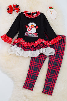  Christmas snowman applique ruffle top & leggings. OFG50143022SOL