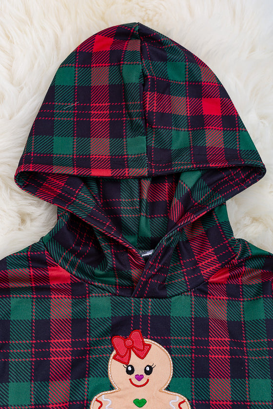 Green & red plaid sweatshirt w/hoodie & tulle skirt. OFG50213015 JEAN