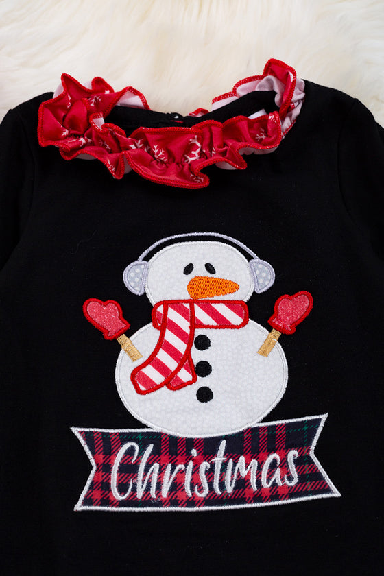 Christmas embroidered snowman ruffle romper with snaps. RPG50143026WEN