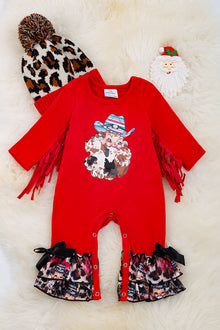  Red Western Santa printed romper w/fringe. RPG50153033JEAN