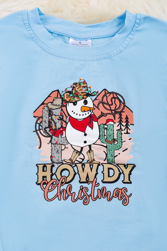 Howdy Christmas" Lt. Blue Christmas sweatshirt for girls. TPG50133023 LOI