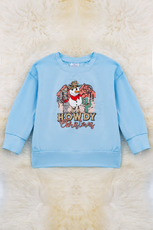  Howdy Christmas" Lt. Blue Christmas sweatshirt for girls. TPG50133023 WEN