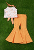 Floral halter top with back knot & orange bell bottoms. OFG25173051-LOI
