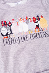 I really like chickens" hen printed sweatshirt. TPG65153063 AMY