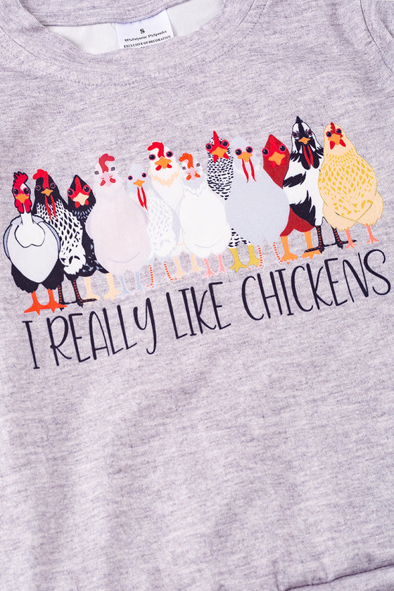 I really like chickens" hen printed sweatshirt. TPG65153063 AMY