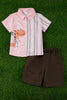 PINK ALLIGATOR BUTTON UP SHIRT & OLIVE GREEN SHORTS. OFB25153008-sol