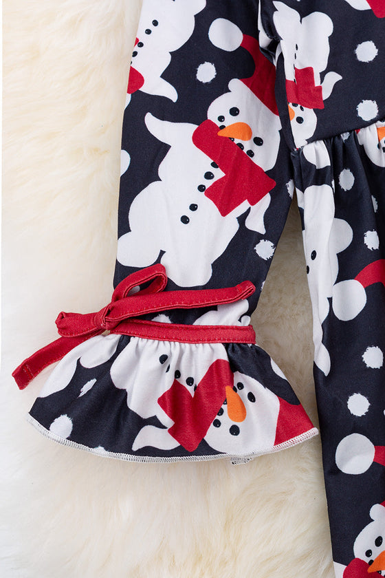 Snowman printed dress with ruffle sleeves. DRG50153005AMYY