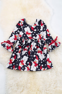  Snowman printed dress with ruffle sleeves. DRG50153005AMYY