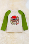 Christmas Highland cow raglan w/ green sleeves. TPB50143012 LOI