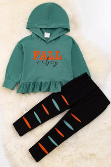  "Fall Vibes"Green tuinic with hoodie & distressed leggings. OFG65113092 LOI