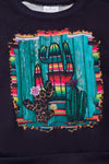 Serape printed sleeve black sweatshirt. TPG65153101 WEN