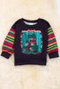 Serape printed sleeve black sweatshirt. TPG65153101 WEN