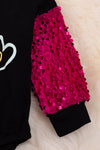 "Be Kind" Black baby onesie with Fuchsia sequins sleeves. RPG65133105 LOI