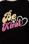 "Be Kind" Black baby onesie with Fuchsia sequins sleeves. RPG65133105 LOI