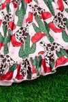 Red cowgirl hat & cactus printed ruffle hem dress. DRG65113129-AMY