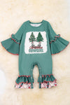 Christmas cowgirl printed baby romper with bell sleeves. RPG50143001-AMY