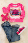 Hot pink Half Hood Half Holy printed girls sweatshirt. TPG65153104 wen