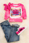 Hot pink Half Hood Half Holy printed girls sweatshirt. TPG65153104 wen