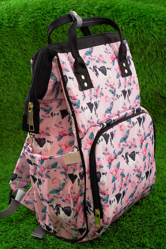 lt. pink cow & floral printed diaper bag. bbg25153039