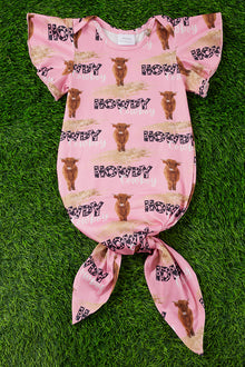  Howdy cowboy" highland cow printed baby gown. PJG25153018 S