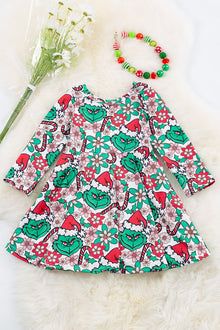  Green character/floral printed flare dress. DRG50153036-SOL