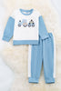 Cow riding tractor applique jogger set. OFB65143001 jean