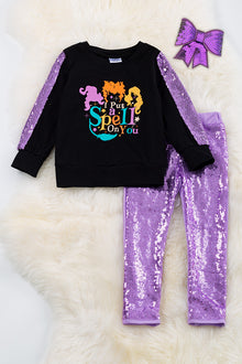  I put a spell on you" Black  sweatshirt w/ purple sequins. OFG40113042AMY