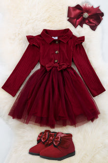  Deep burgundy cotton top & tulle skirt /dress. DRG65113089 Jean