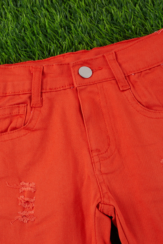 Hot orange double layer denim pants. PNG65153033-LOI