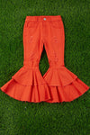 Hot orange double layer denim pants. PNG65153033-LOI