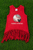 My heart is on that field" red high-low fringe tank top. TPG573004 WENDY