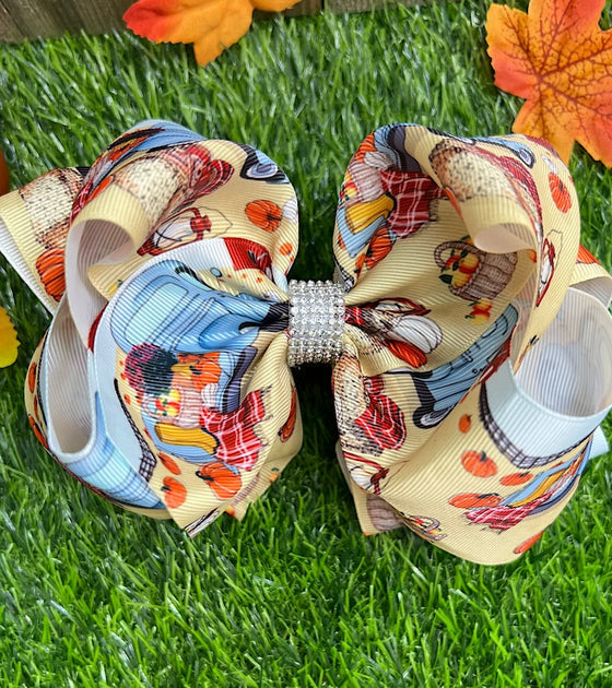 6.5" Fall printed double layer hair bows.(5pcs/$10.00)