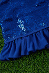 ROYAL BLUE SEQUINS TANK TOP W/RUFFLE TRIM. TPG30113002-WEN