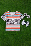 GIRLS SEARAPE & COW PRINTED V-NECK TEE SHIRT. TPG15113016-WEN