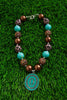 BROWN & AQUA, SPOTTED MULTI-PRINTED BUBBLE NECKLACE WITH CONCHO PENDANT. (3PCS/$15.00) ACG601122040