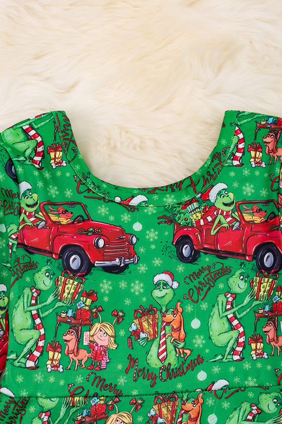 Car ride /Christmas character printed dress. DRG90113014SOL