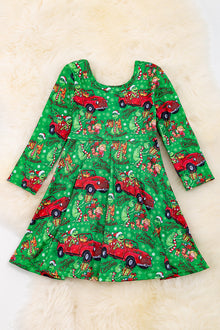  Car ride /Christmas character printed dress. DRG90113014SOL