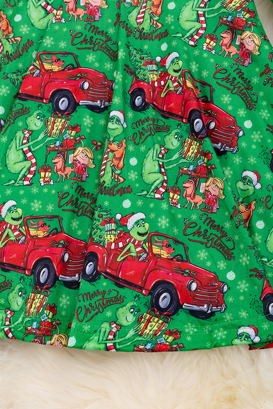 Car ride /Christmas character printed dress.