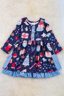  Navy blue Christmas Ornament dress w/side pocket. DRG50133064 AMY