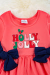 Holly Jolly" 2 side bows and double layer ruffle hem. DRG50213013 WEN