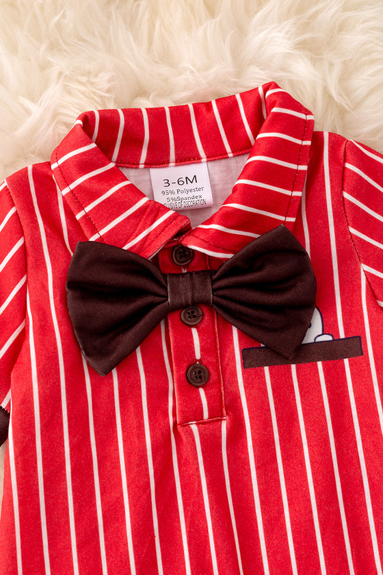 Bow tie White stripe on red baby romper with printed bunny. RPB50113 AMY