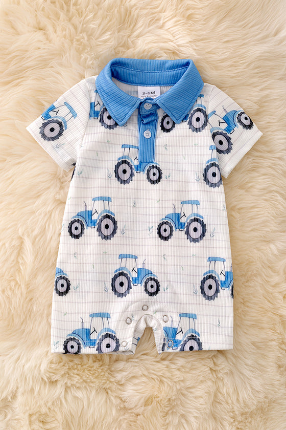 Tractor & stripe printed baby romper with snaps. RPB50064 Jean