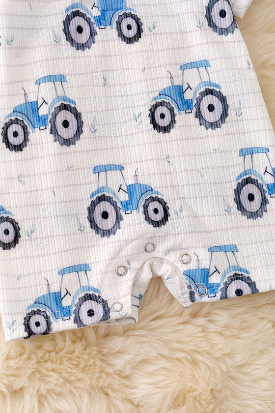 Tractor & stripe printed baby romper with snaps. RPB50064 Jean