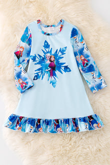  PJG40166 JEAN: Snowflake printed pajama dress.