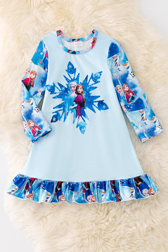 PJG40166 JEAN: Snowflake printed pajama dress.